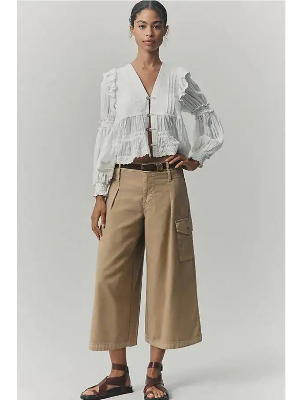 PILCRO COTTON CROPPED WIDE-LEG PANTS SZ 29T